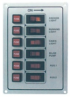 Панель выключателей с предохранителями, 6 клавиш, белая
